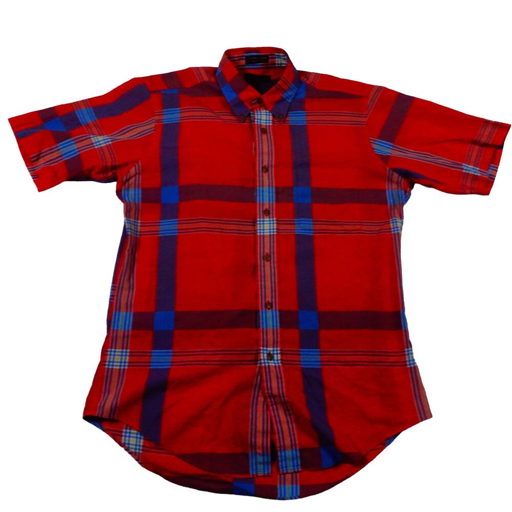 Chaps Ralph Lauren Vintage Plaid Button Up Short Sleeve Shirt Men's Medium